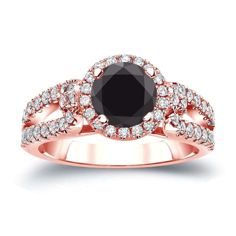 Auriya 14k Gold 1 carat TW Halo Black Diamond Engagement Ring - 4 - Rose
