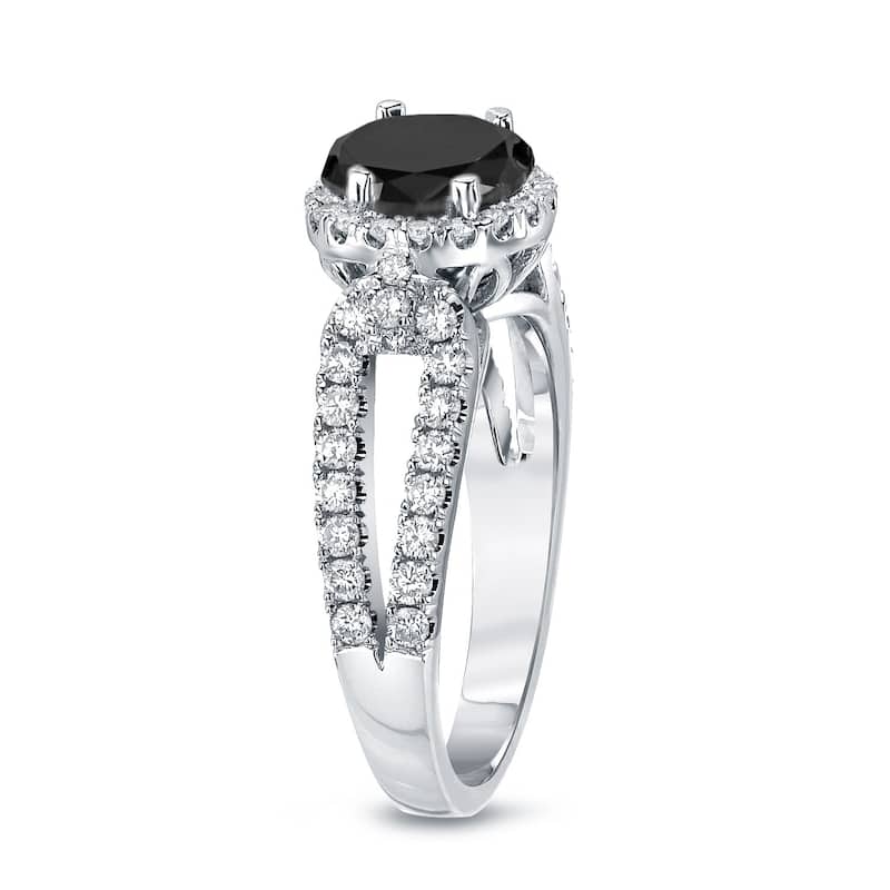 Auriya 14k Gold 1 carat TW Halo Black Diamond Engagement Ring
