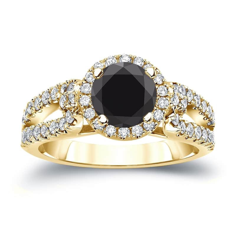 Auriya 14k Gold 1 carat TW Halo Black Diamond Engagement Ring