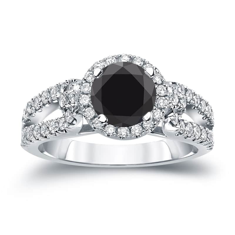 Auriya 14k Gold 1 carat TW Halo Black Diamond Engagement Ring - 4 - White