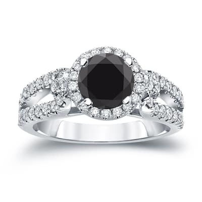 Auriya 14k Gold 1 carat TW Halo Black Diamond Engagement Ring