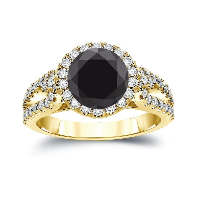 Auriya 14k Gold 2 1/3 carat TW Halo Black Diamond Engagement Ring (H-I, SI2-SI3) - 4 - Yellow