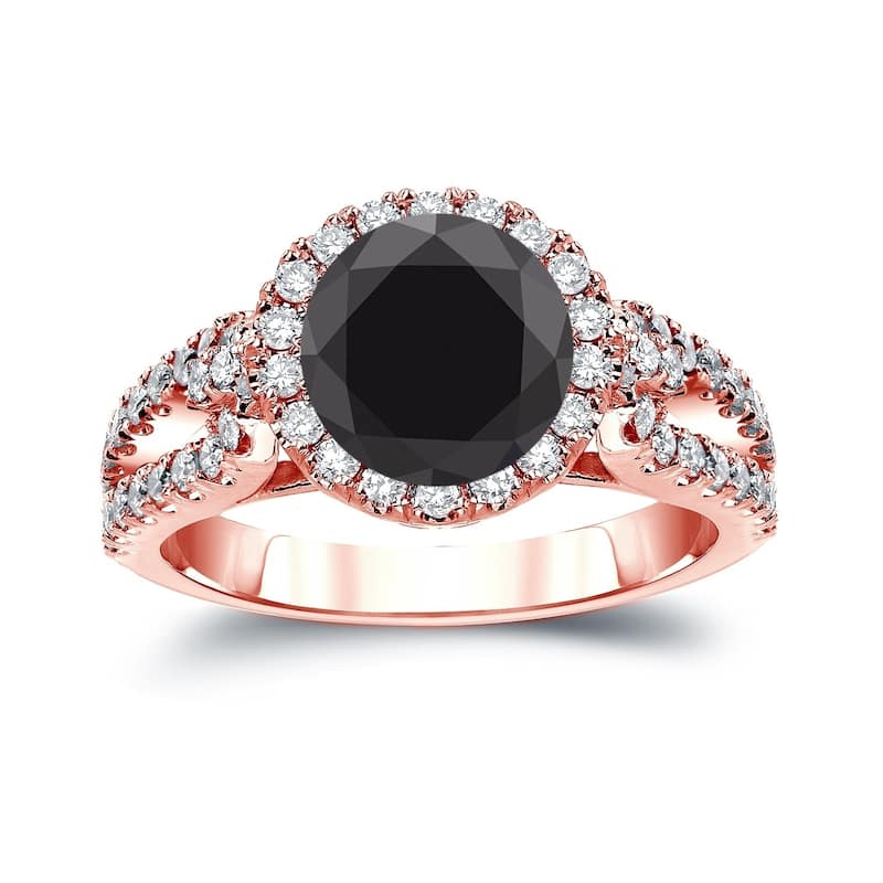 Auriya 14k Gold 2 1/3 carat TW Halo Black Diamond Engagement Ring (H-I, SI2-SI3)
