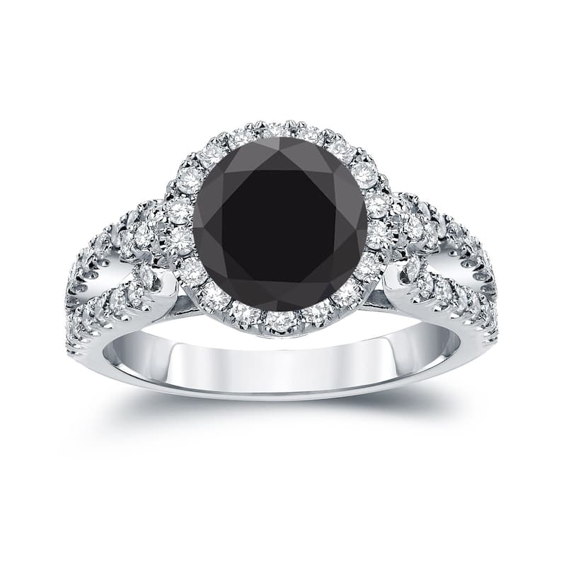 Auriya 14k Gold 2 1/3 carat TW Halo Black Diamond Engagement Ring (H-I, SI2-SI3) - 4 - White