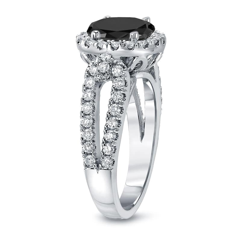Auriya 14k Gold 2 1/3 carat TW Halo Black Diamond Engagement Ring (H-I, SI2-SI3)
