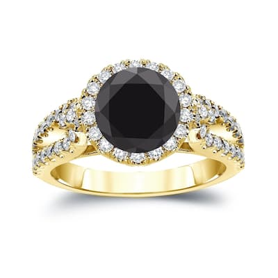 Auriya 14k Gold 2 1/3 carat TW Halo Black Diamond Engagement Ring (H-I, SI2-SI3)