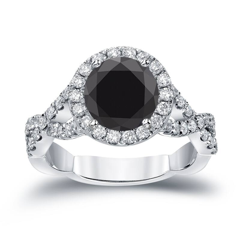 Auriya 14k Gold 2 3/4ctw Halo Black Diamond Engagement Ring - 4 - White