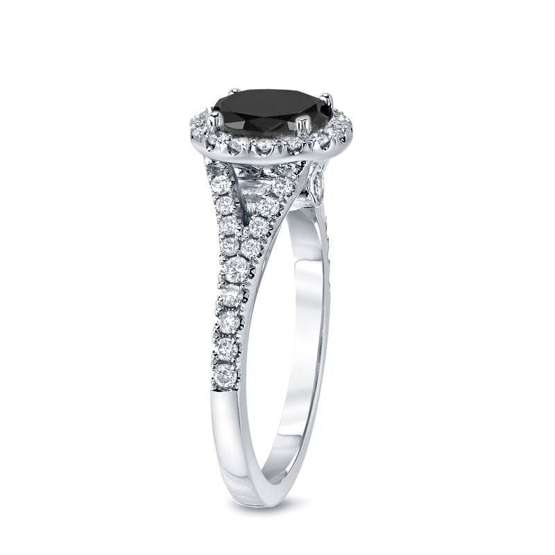 14k Gold Round 2ct TDW Black Diamond with Halo Engagement Ring by Auriya