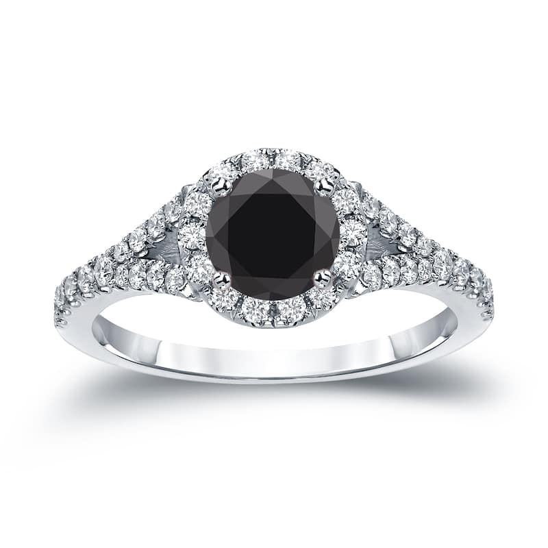14k Gold Round 1 1/2ct TDW Black Diamond with Halo Engagement Ring by Auriya