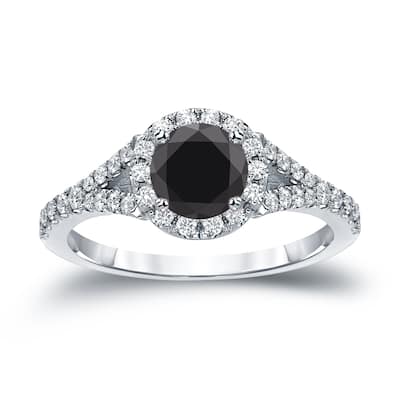 14k Gold Round 1 1/2ct TDW Black Diamond with Halo Engagement Ring by Auriya