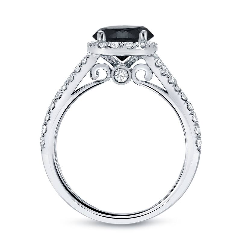 14k Gold Round 1 1/2ct TDW Black Diamond with Halo Engagement Ring by Auriya