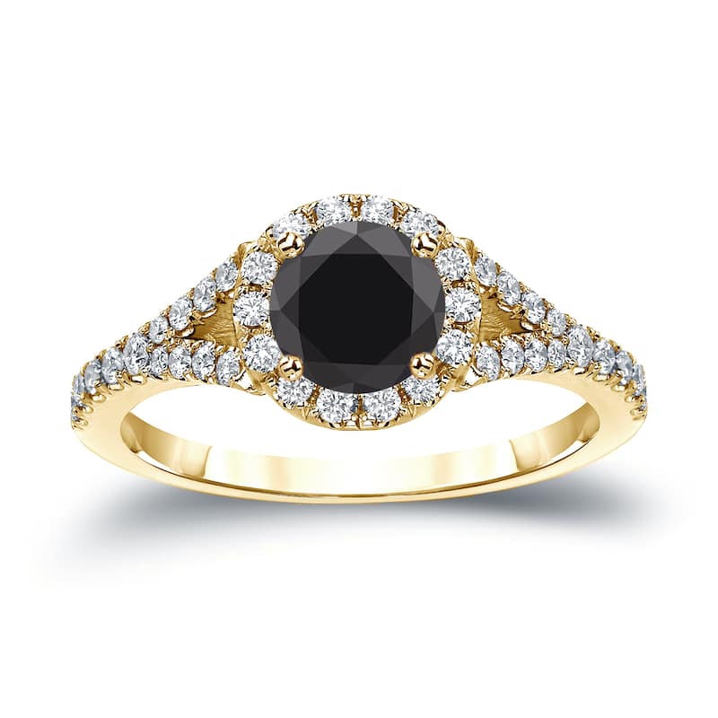 14k Gold Round 1 1/2ct TDW Black Diamond with Halo Engagement Ring by Auriya