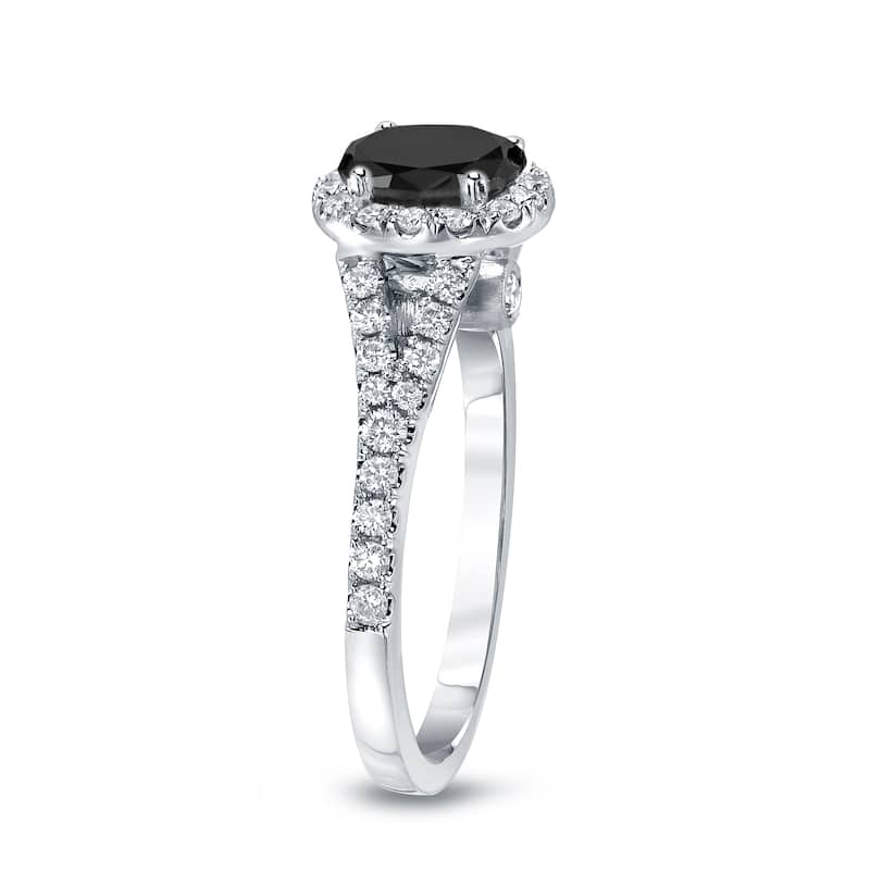 14k Gold Round 1 1/2ct TDW Black Diamond with Halo Engagement Ring by Auriya