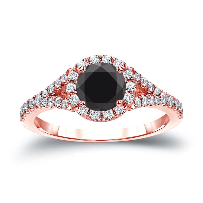 14k Gold Round 1 1/2ct TDW Black Diamond with Halo Engagement Ring by Auriya