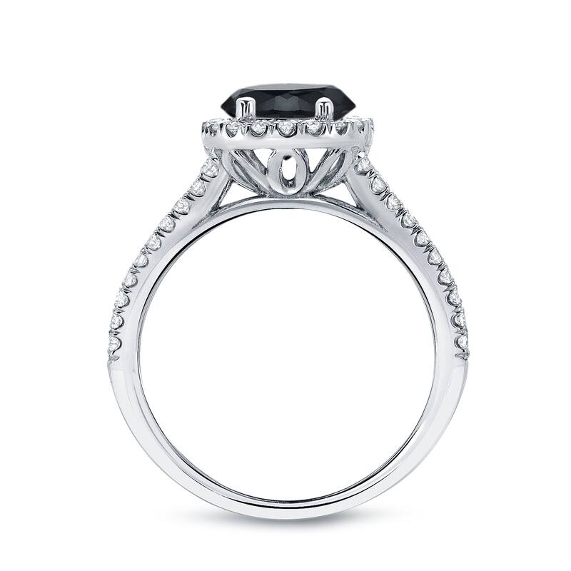 14k Gold Round 1 1/3ct TDW Black Diamond with Halo Engagement Ring by Auriya