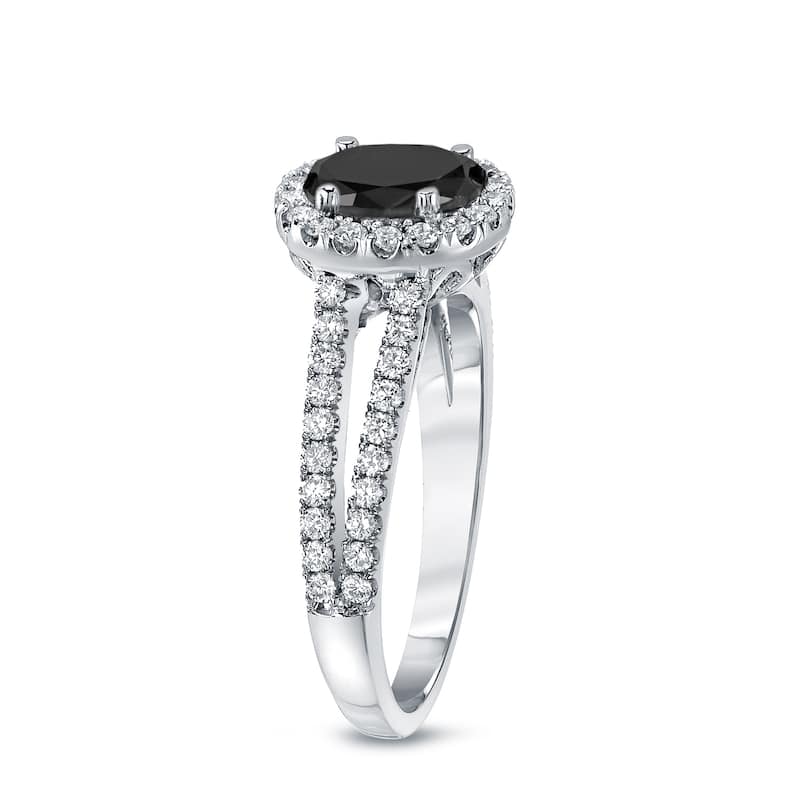 14k Gold Round 1 1/3ct TDW Black Diamond with Halo Engagement Ring by Auriya