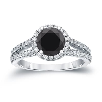 14k Gold Round 1 1/3ct TDW Black Diamond with Halo Engagement Ring by Auriya