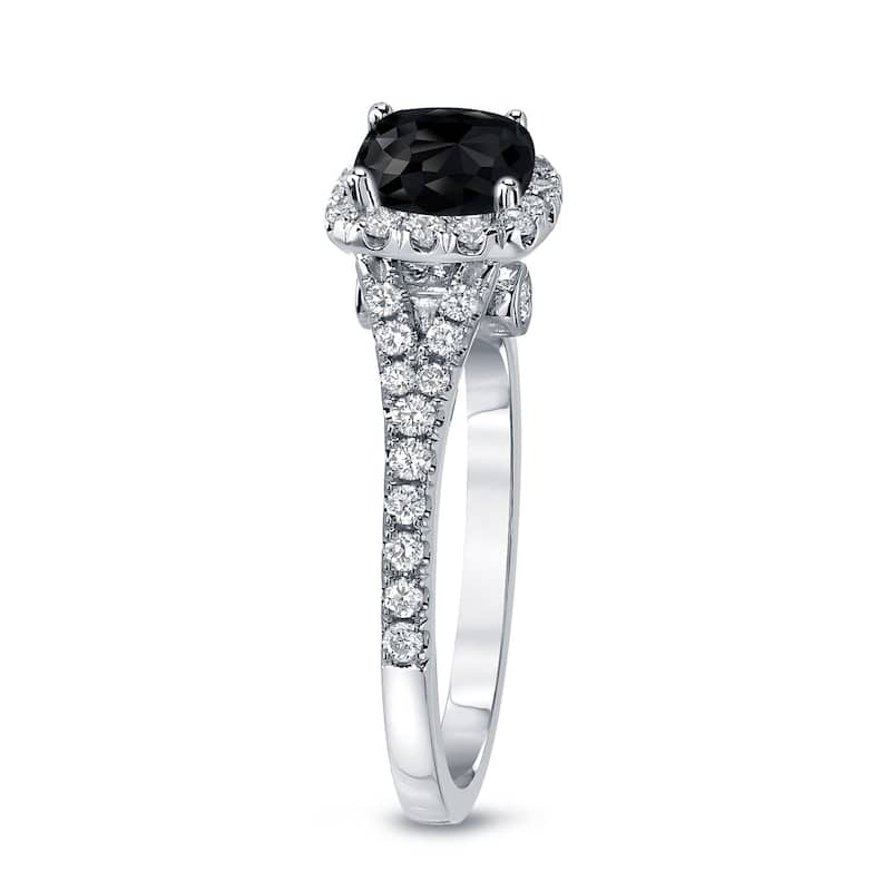 Auriya 14k Gold 1 1/2ctw Cushion-cut Black Diamond Halo Engagement Ring