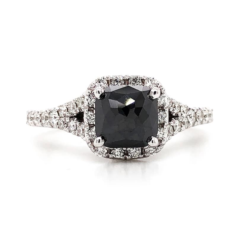 Auriya 14k Gold 1 1/2ctw Cushion-cut Black Diamond Halo Engagement Ring