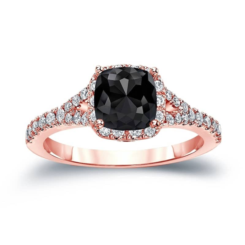 Auriya 14k Gold 1 1/2ctw Cushion-cut Black Diamond Halo Engagement Ring - Rose - 4