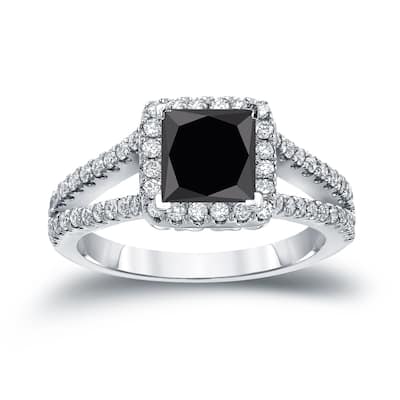 Auriya 14k Gold 1 1/4ctw Princess-cut Halo Black Diamond Engagement Ring H-I, SI2-SI3