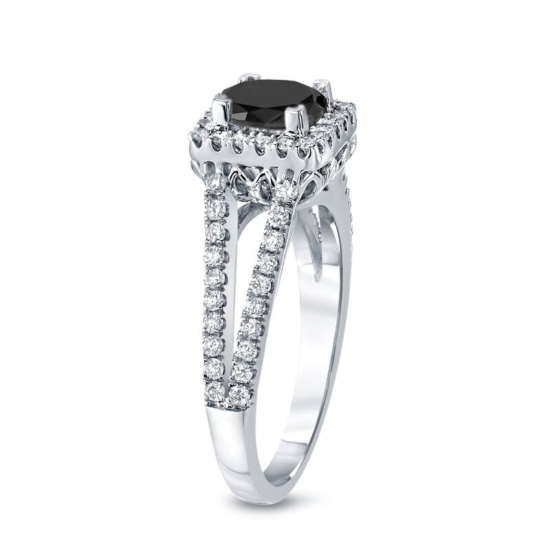 Auriya 14k Gold 1 1/4ctw Princess-cut Halo Black Diamond Engagement Ring H-I, SI2-SI3