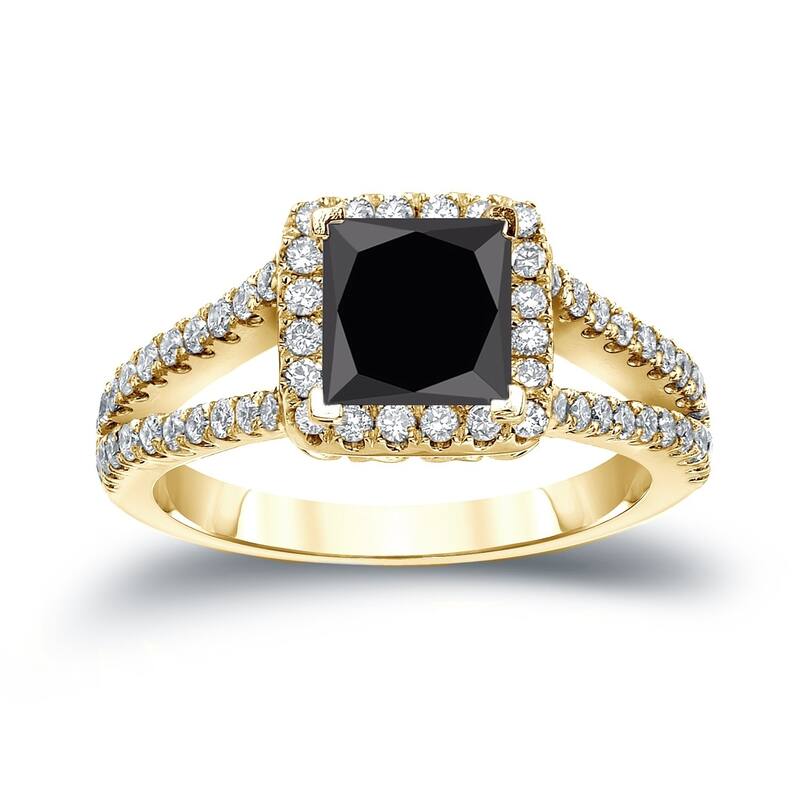 Auriya 14k Gold 1 1/4ctw Princess-cut Halo Black Diamond Engagement Ring H-I, SI2-SI3