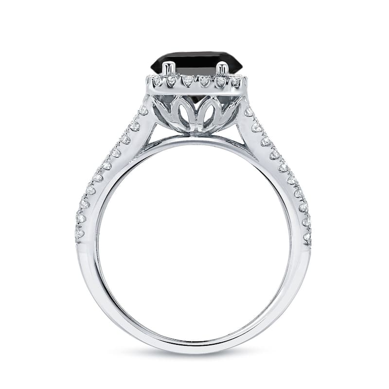 Auriya 14k Gold 1 1/4ctw Princess-cut Halo Black Diamond Engagement Ring H-I, SI2-SI3