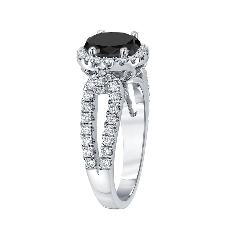 14k Gold Round 1 1/2ct TDW Black Diamond with Halo Engagement Ring by Auriya