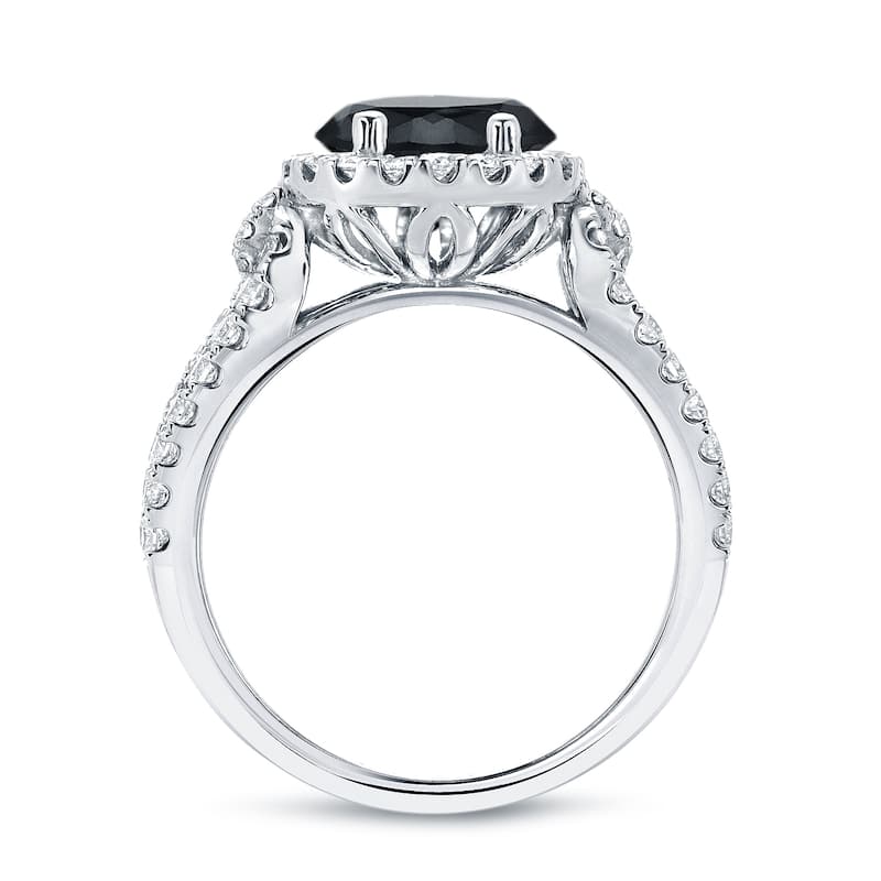 14k Gold Round 1 1/2ct TDW Black Diamond with Halo Engagement Ring by Auriya