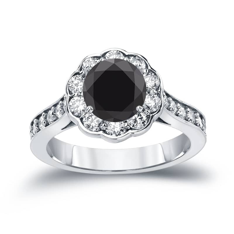 Auriya 14k Gold 1 3/4ctw Unique Halo Black Diamond Engagement Ring