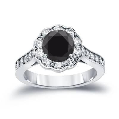 Auriya 14k Gold 1 3/4ctw Unique Halo Black Diamond Engagement Ring