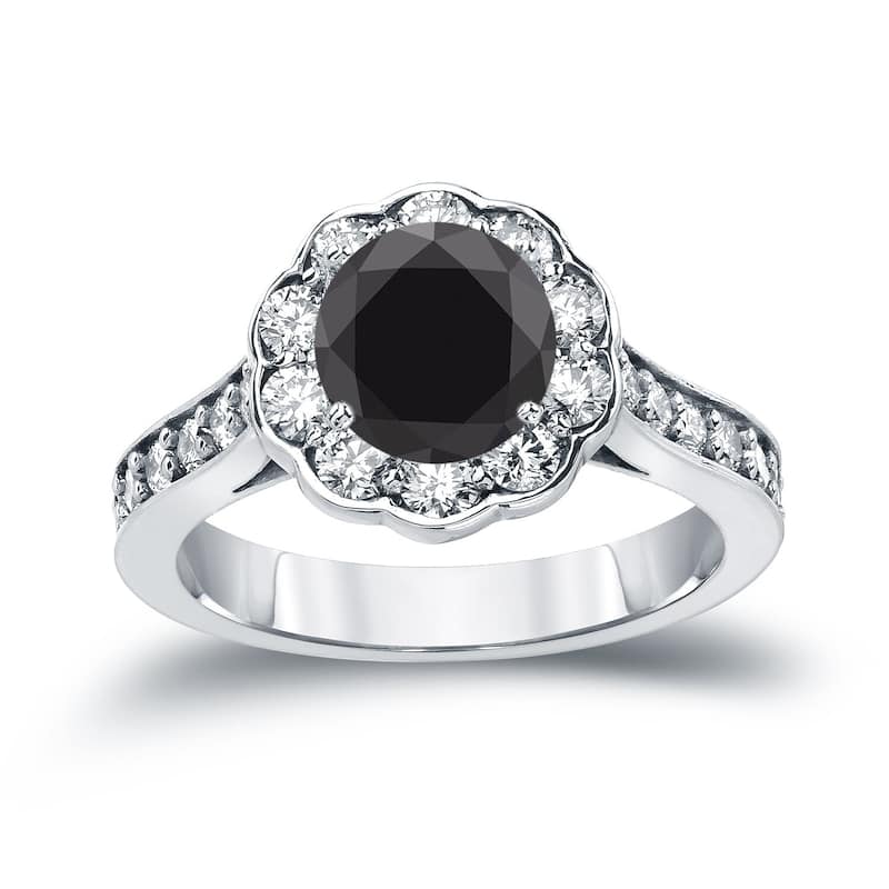Auriya 14k Gold 1 3/4ctw Unique Halo Black Diamond Engagement Ring - 4 - White