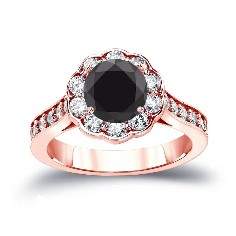 Auriya 14k Gold 1 3/4ctw Unique Halo Black Diamond Engagement Ring