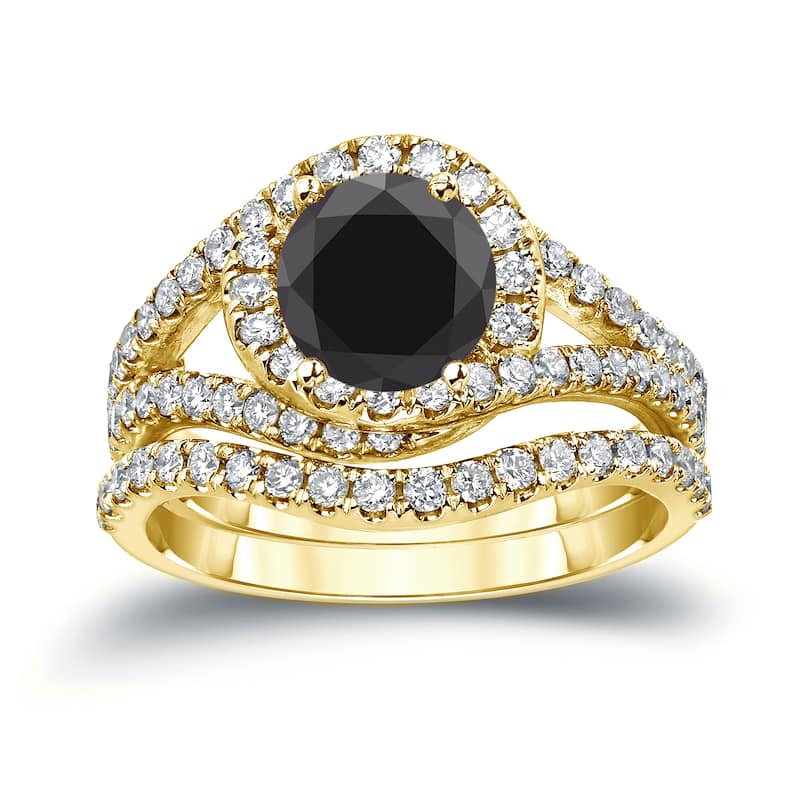 Auriya 14k Gold 1 7/8ctw Halo Black Diamond Engagement Ring Set
