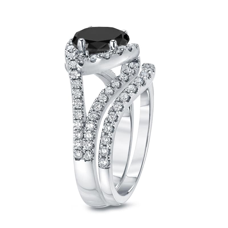 Auriya 14k Gold 1 7/8ctw Halo Black Diamond Engagement Ring Set
