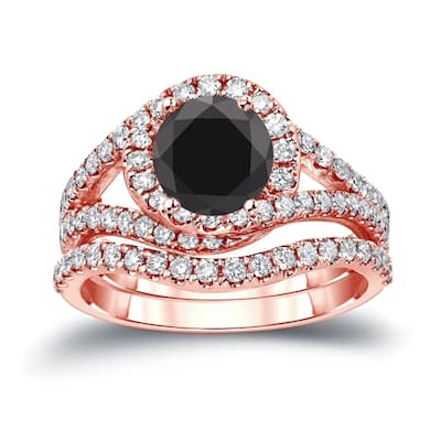 Auriya 14k Gold 1 7/8ctw Halo Black Diamond Engagement Ring Set