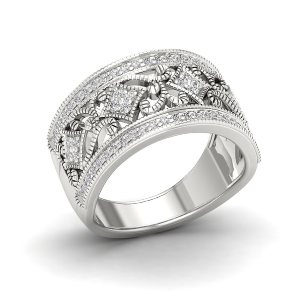 1/3ct TDW Diamond Vintage Style Ring in Sterling Silver - White