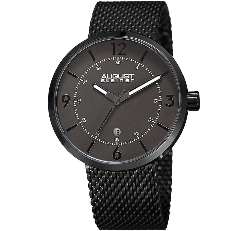 August Steiner Men's Classic Date Stainless Steel Mesh Black Bracelet Watch