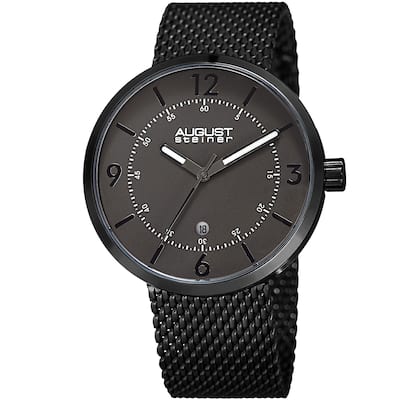 August Steiner Men's Classic Date Stainless Steel Mesh Black Bracelet Watch