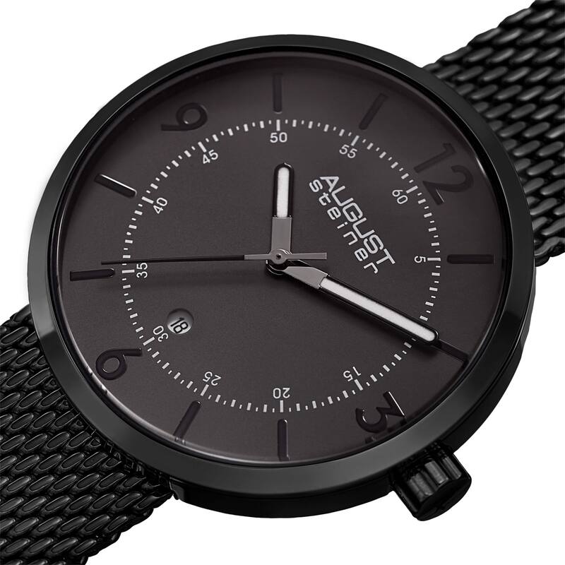 August Steiner Men's Classic Date Stainless Steel Mesh Black Bracelet Watch