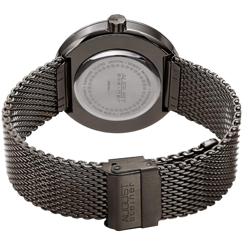 August Steiner Men's Classic Date Stainless Steel Mesh Blue/Gun Bracelet Watch