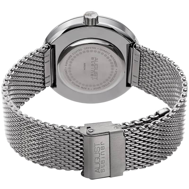 August Steiner Men's Classic Date Stainless Steel Mesh Silver-Tone/Black Bracelet Watch