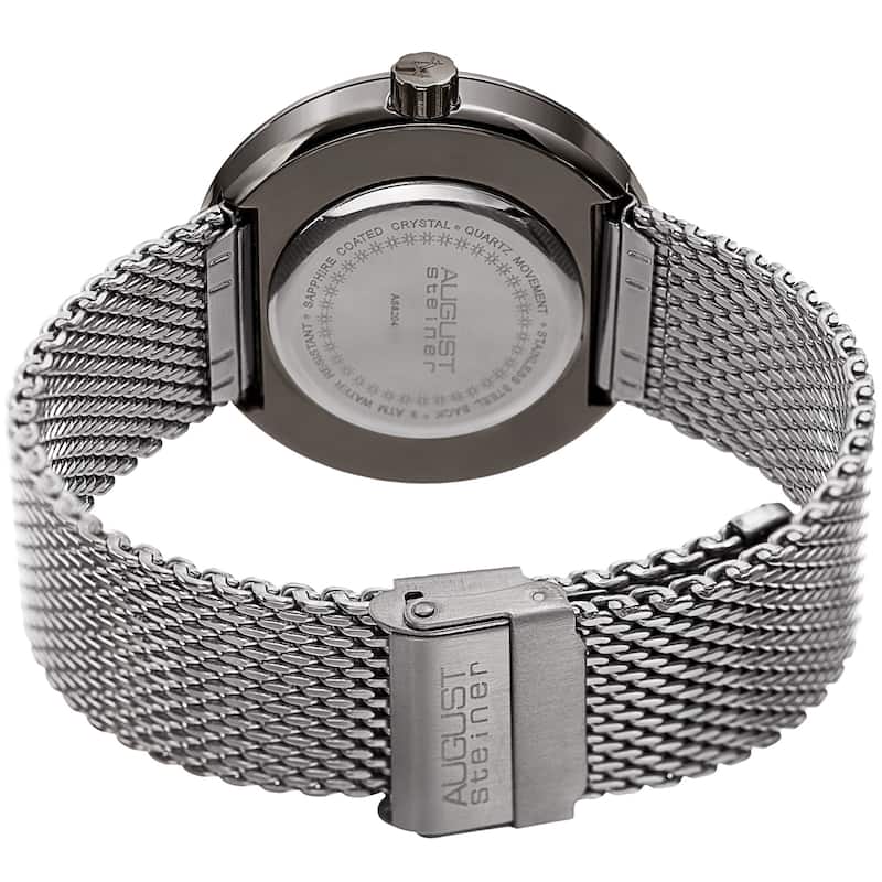 August Steiner Men's Classic Date Stainless Steel Mesh Silver-Tone/Gun Bracelet Watch