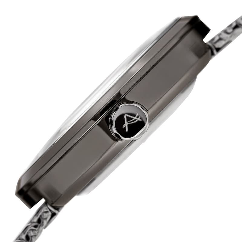 August Steiner Men's Classic Date Stainless Steel Mesh Silver-Tone/Gun Bracelet Watch