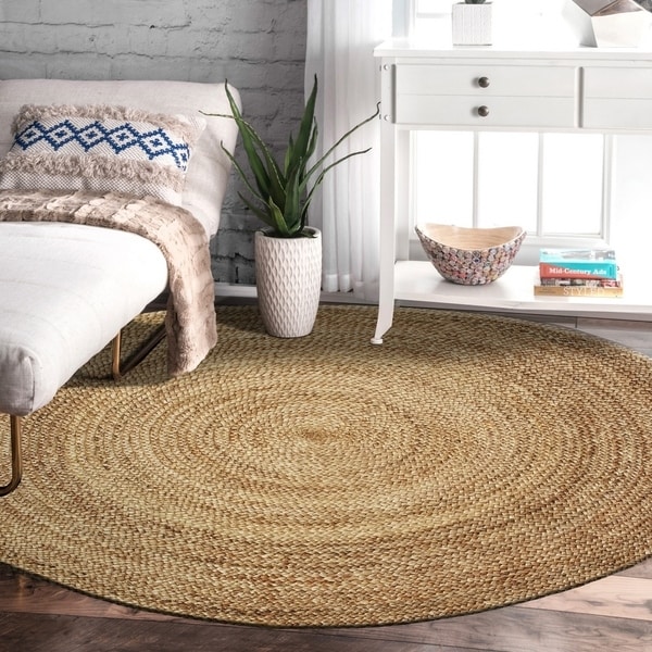 Shop LR Home Hand Braided Natural Jute Braided Wheel Gray Jute Rug 6