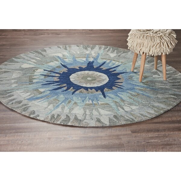 LR Home Hand Tufted Dazzle Aquatic Medallion Neutral Wool Rug - 4' x 4'