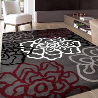 Grey Oversized Large Area Rugs For Less Contemporary Modern Fl Flowers Red And Grey Polypropylene Area Rug 7 10 X