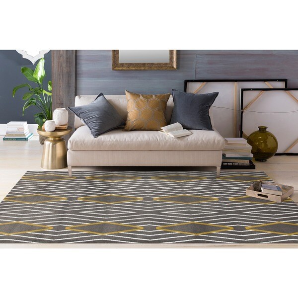 Contemporary Diamond Stripe Yellow/Grey Area Rug (7' 10 x 10' 2) - 7'10" x 10'2"