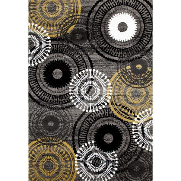 Contemporary Circles Yellow and Grey Polypropylene Area Rug (7' 10 x 10' 2) - 7'10" x 10'2"
